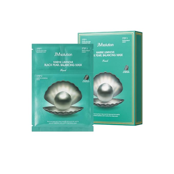 JMsolution Marine Luminous Black Pearl 3 Step Mask (10 Sets) | Bubble Cleanser + Black Sheet Mask + Finishing Cream | Oil & Moisture Balance Korean Skincare Set | K-Beauty Face Mask Kit