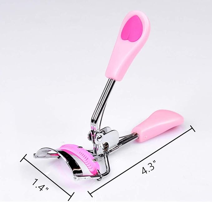 MERVK Stainless Steel Eyelash Curler with Built-in Comb Pinch Pain-Free Suitable for Any Eye Shapes and Sizes, with 5 Silicone Refill Pads (Peach Pink)
