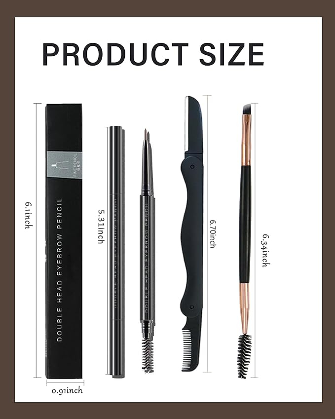 3 Pcs Waterproof Eyebrow Pencil Set, Black Ultra Slim Eye Brow Pencil for Women with Brows Brush&Razor,Professional Brow Micro Retractable Long Lasting Gel Pen for Shaping&Filling Brows Makeup - 01
