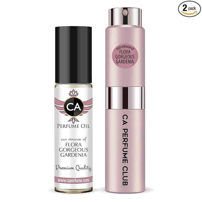 CA Perfume Duo Impression of Flora Gorgeous Gardenia For Women Perfume Layering Set Long Lasting Travel Size EDP + Body Oil Roll-On Bottle 0.27 Fl Oz+0.33 Fl Oz