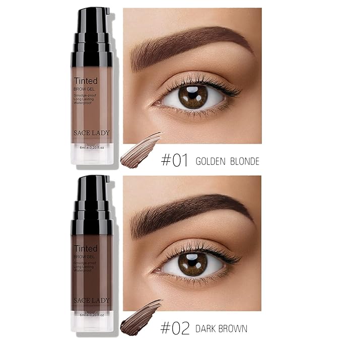 2 Colors Long Lasting Eyebrow Gel Set with Eyebrow Brushes for Waterproof Eyebrow Makeup, Eyebrow Tint Corrector Kit, Intense Brow Color Wax Cream, 2 * 6ml/0.20Fl Oz
