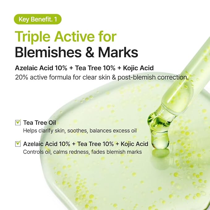PURITO Azelaic Acid 10% + Kojic Acid + Tea Tree Facial Serum | for Blemish-Prone, Oily & Sensitive Skin | Redness Soothing | Korean Skincare, 30mL 1.01 fl.oz