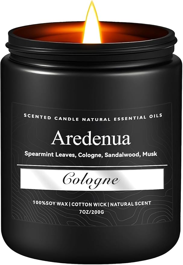 Cologne Mens Candles | Manly Scented Candles for Men - 7oz Soy Wax, 50 Hours Long Lasting, Natural Handmade with Luxury Black Gift Box, Aromatherapy Gifts for Him Valentine's Day Anniversary Birthday