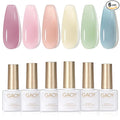 GAOY Jelly Green Spring Summer Gel Nail Polish Set, 6 Transparent Colors Sheer Blue Pink Nude Soak Off UV Light Cure Gel Polish Kit for Salon and Nail Art DIY at Home