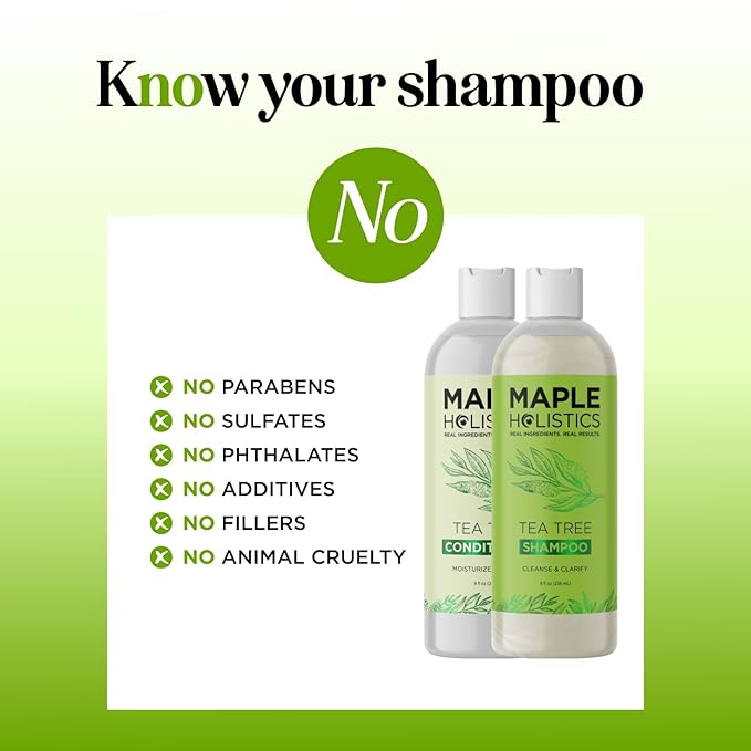 Tea Tree Shampoo and Conditioner Set - Sulfate Free Clarifying Shampoo and Conditioner for Oily Hair & Scalp Care with Australian Tea Tree Oil - Complete Dry Scalp Treatment for Build Up (8 Fl Oz)