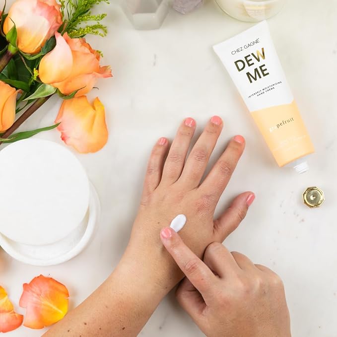 Chez Gagné Vegan Hand Cream for Dry Hands - Dew Me - Grapefruit 3.4oz Non-Greasy Moisturizing Hand Lotion - Made in California - Paraben, Sulfate & Phthalate Free - Flirty Funny Gift