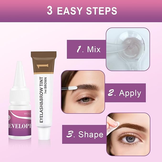 Eyelash & Eyebrow Color Kit, Professional Instant Light Brown Lash & Brow Color Kit, Eye Lash & Eye brow Coloring Set with Natural Bushy Results, Easy to Use & Salon at Home 7ml (Light Brown)
