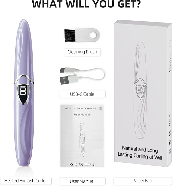 Heated Eyelash Curler, S600 Heated Lash Curler, Accurate Temperature Control Electric Eyelash Curler Heated - Intelligent Power Off, Long Lasting (Pale Mauve/Silver, S600-148MM)