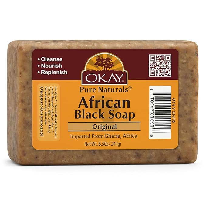 OKAY Pure Naturals African Black Soap - Natural Black Soap Bar with Raw Shea Butter and Cocoa, Cleansing for Hair, Face & Skin for Women & Men - 8.5 oz (Pack of 1)