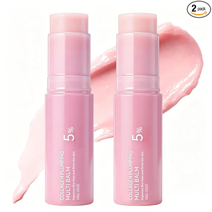 2Pcs PDRN Pink Collagen Volume Multi Balm Stick,Collagen Wrinkle Stick Face & Body Balm,Volumizing Hydrating Firming for Under-Eyes, Neck, Forehead, Smile Lines
