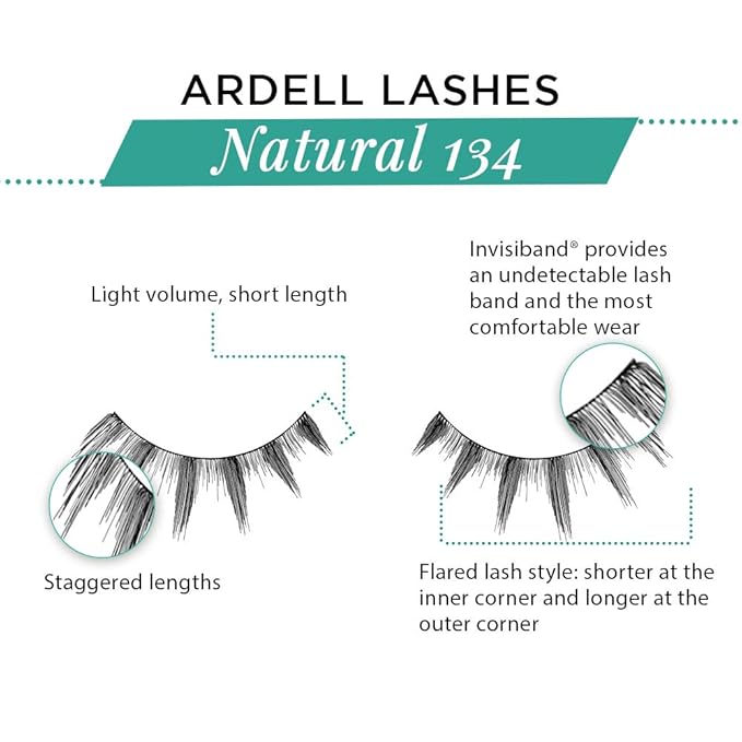 Ardell Natural Lashes False Eyelashes #134 for Everyday Wear, 4 Pack