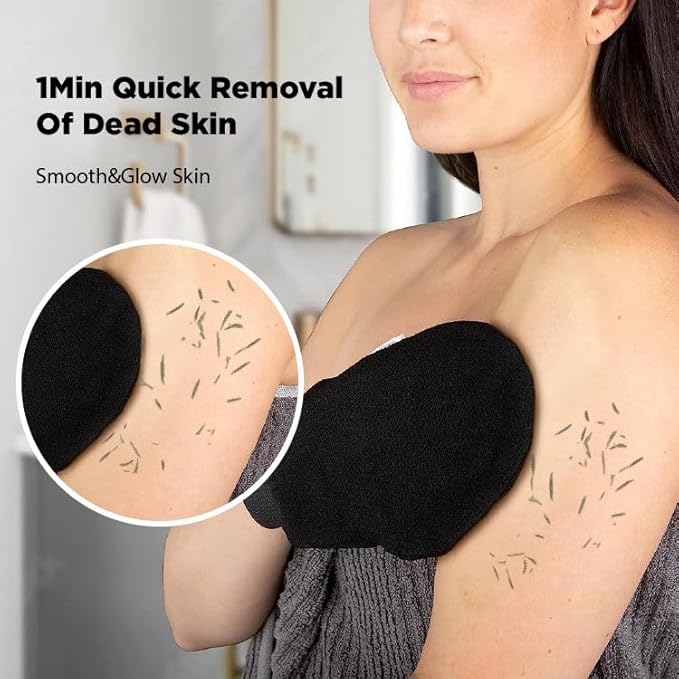 Skincare Premium Exfoliating Mitt – Vegan Viscose exfoliating Kessa Glove for Self-Tan Removal, Keratosis Pilaris & Smooth, Radiant Skin (Black & Pink, 2 Mitts)