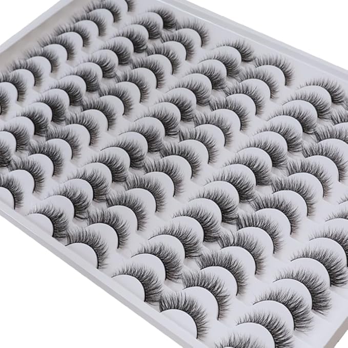 Azenlo False Eyelashes 48 Pairs Faux Mink Lashes 14mm Wispy Lashes 3D Fluffy Cat Eye Lashes Pack Bulk Wholesale Strip Lashes(style 48-019)
