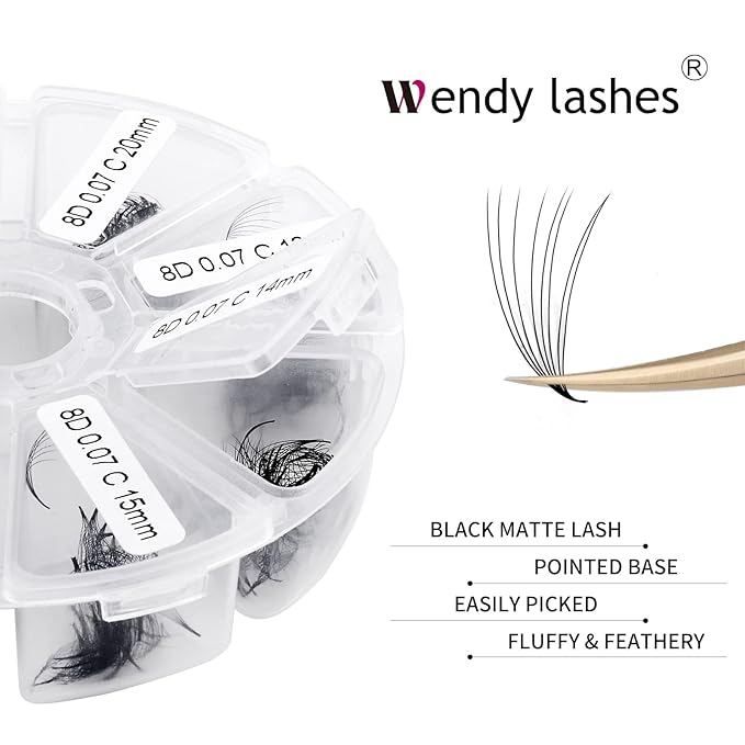 Premade Black Eyelash Extension 500 Fans Handmade Loose Volume Lashes 8D C/D Curl 13-20mm Mixed Pre-made Lash (500Pcs-8D-0.07-D, 13-20mm Mixed)