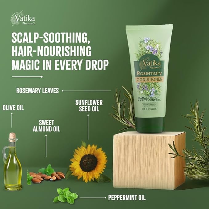 Vatika Naturals Rosemary Conditioner, 280 g, Conditioner for dry hair, Anti-dandruff conditioner, Promotes Hair Growth, Nourishes & Conditions Hair, Infused with Rosemary oil