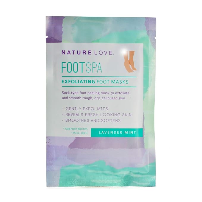 Nature Love Exfoliating Foot Mask | Lavender Mint Gently Exfoliates | Paraben Free (3 Pairs)