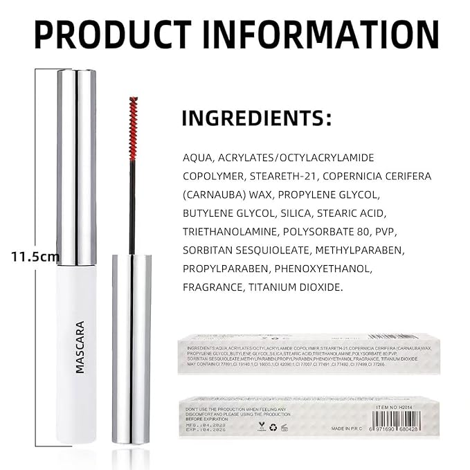 Lengthening Tubing Mascara Long-Lasting, Smudge-Proof Waterproof Eyelashes All Day Wear, Volumizing & Curling Formula Colored Mascara, Clump-Free Slim Brush for Sensitive Eyes