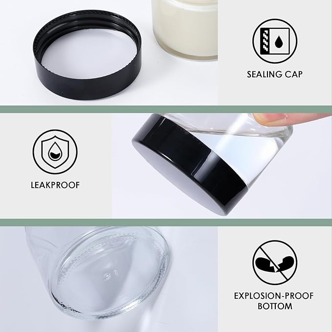 1oz Glass Jar with Lid, Hoa Kinh 30Pack Clear Round Containers Cosmetic Jars with Inner Liners and Black Lids Travel Jars for Storing Lip and Body Scrub, Lotion, Body Butter, Bath Salts, Liquid