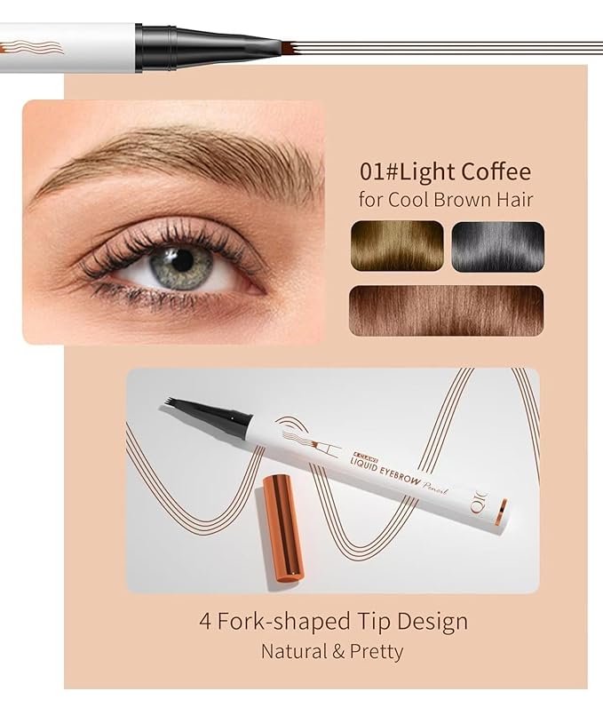 2 Pcs Microblading Eyebrow Pen, 2026 Upgraded 3D Waterproof 4-Tip Eyebrow Pencil, Natural Makeup Long-Lasting Fine Stroke Magic Eyebrow Pencil for Women Stay on All Day (Light Brown(2 Pcs))