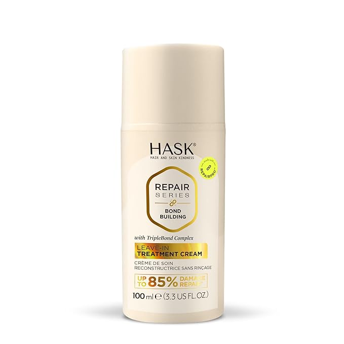 HASK Bond Building Leave-In Treatment Cream with TripleBond Complex & Argan Oil, Repairs Damage, Prevents Breakage, Adds Moisture, Sulfate-Free, Cruelty-Free, Color-Safe – 3.3 oz