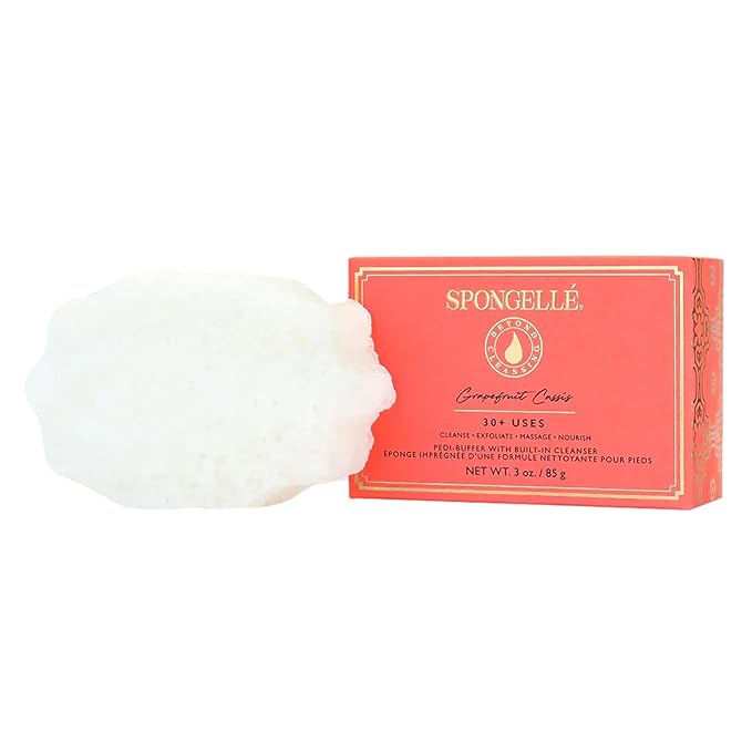 Spongellé Grapefruit Cassis Pedi Buffer Bath Sponge | Exfoliating Foot & Heel Scrub | Cleanse, Exfoliate, and Nourish | Cruelty-Free, Vegan, Dermatologist-Tested, Made in USA | 30+ uses