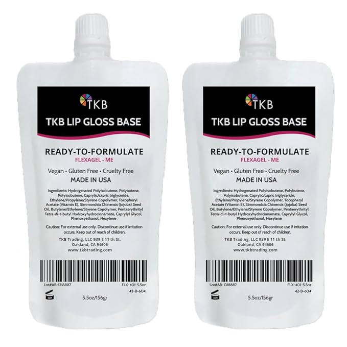 TKB Lip Gloss Base (Flexagel ME)| Clear Lip Gloss Base for DIY Lip Gloss| Ready-To-Formulate| Moisturizing, Vegan, Gluten and Cruelty free| Made in USA (5.5 Ounce (Pack of 2))