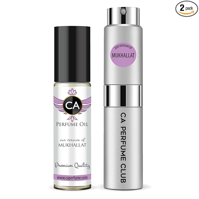 CA Perfume Duo Impression of Mukhallat For Women And Men Perfume Layering Set Long Lasting Travel Size EDP + Body Oil Roll-On Bottle 0.27 Fl Oz+0.33 Fl Oz