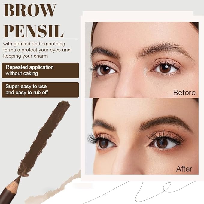 WanTuoluo Eyebrow Pencils for Women with Sharpener, 6Pcs Hard-Core Wooden Eye Brow Eye Liner Pencils for Beginner Makeup, Waterproof & Sweat-Proof (6Pcs-Brown)
