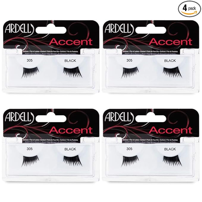 Ardell Accent Half Lashes 305 - Natural False Eyelashes Wispy Cat Eye Lashes Strips for Outer Corner Lift Volume, 4 Pack