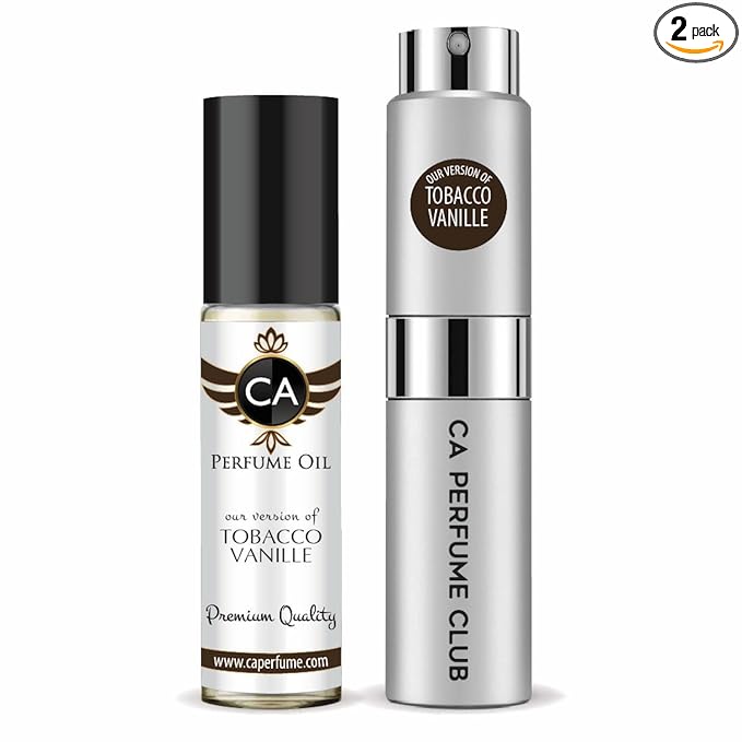 CA Perfume Duo Impression of Tobacco Vanille For Men Perfume Layering Set Mens Cologne Long Lasting Travel Size EDP + Body Oil Roll-On Bottle 0.27 Fl Oz+0.33 Fl Oz