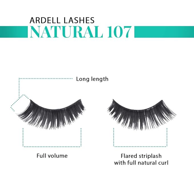 Ardell False Eyelashes 107 - Black, Natural Look Strip Lashes, Long-Lasting Wear for Everyday Use, 4 Pack