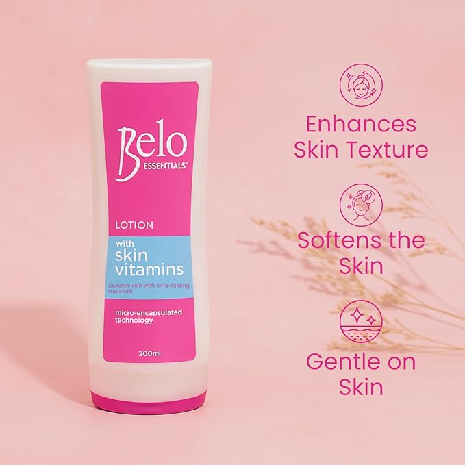 Belo Essentials Body Lotion with Skin Vitamins Lightweight Formula Quick Absorb Soft Texture for Daily Skincare - 200ml