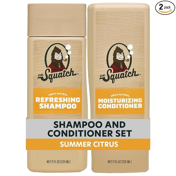 Dr. Squatch Men's Natural Shampoo and Conditioner Set – Sulfate & Paraben Free Natural Shampoo and Conditioner for Men – Scalp Nourishing Formula – Summer Citrus (11 fl oz, 2-Pack)
