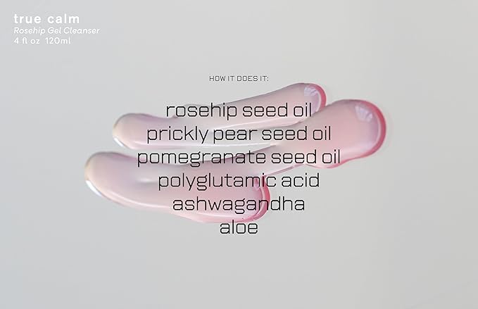 True Calm, Rosehip Gel Cleanser Calms & Hydrates with Rosehip Seed Oil, Polyglutamic Acid, Ashwagandha & Chamomile, Targets Dry, Irritated Skin - 4.05 fl oz