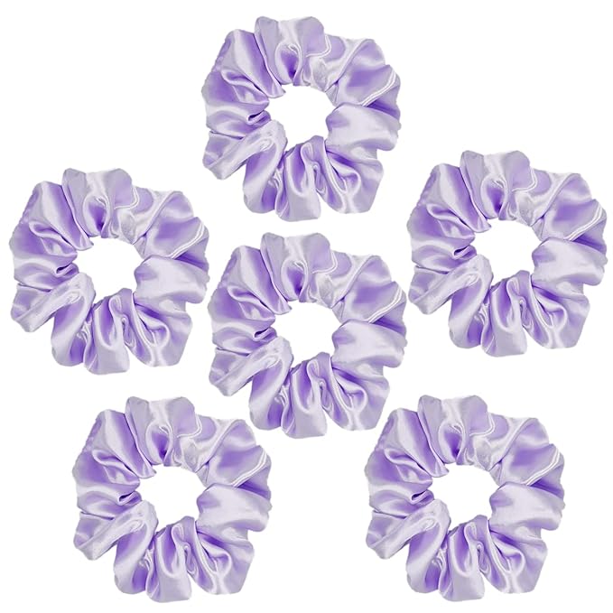 Sufermoe 6 Pcs Satin Silk Hair Scrunchies, Light Purple 4.5 Inch, Soft Fashion Hair Ties and Ponytail Holders for Women and Girls