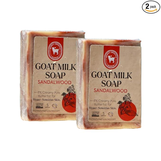 Honey Sweetie Acres 2-Pack Sandalwood Goat Milk Soap - Handmade 5 oz Bar, Made with Natural Ingredients, Moisturizing & Gentle, Made in the USA