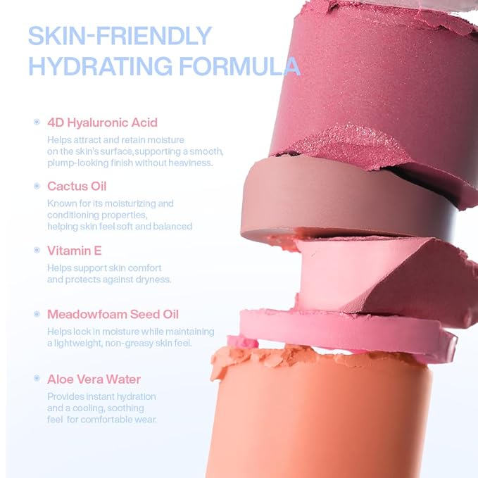 INTO YOU Cream Blush Stick Water Blurring, 5 in 1 Multi-purpose Makeup Balm Stick, Hydrating Blush Tint for Cheeks & Eyes, Lightweight, Long Wearing, Easy to Apply & Blend, BS02