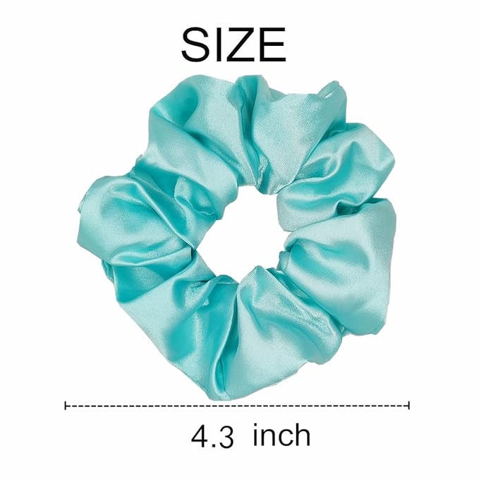 6 Pcs Satin Silk Hair Scrunchies and Ponytail Holders - Soft Hair Ties, Fashion Bands, Bows, Ropes, Elastics - Hair Accessories for Women and Girls (4.3 inch, Blue Green)