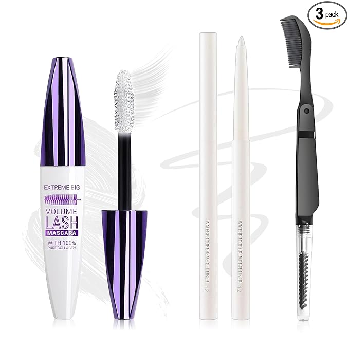 White Mascara and Eyeliner Set,5D Colored Mascara Volume and Length Waterproof,Natural Curling rimel de pestañas,Suitable for Women Eye Makeup