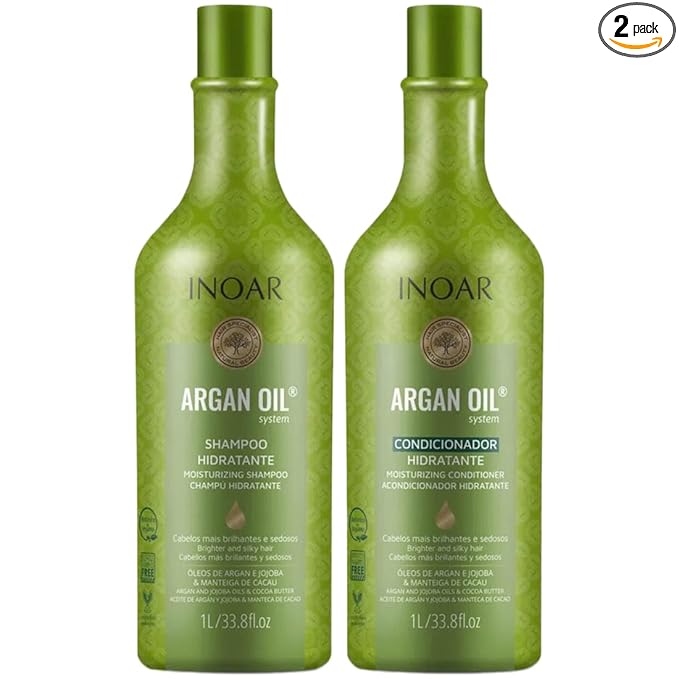 Inoar Argan Oil Shampoo & Conditioner Set - Hydrating, Moisturizing, Nourishing, Shine for Dry Damaged Hair - Repair, Hydration & Strengthen Chemically Treated Hair for Men and Women, 67.6 Fl Oz