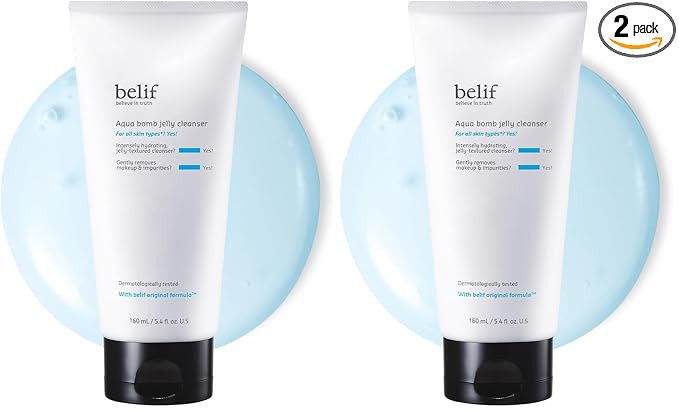 belif Jelly Hydrating Deep Cleanser – Low pH Mild Gel-to-Foam Face Wash for Daily Deep Pore Cleansing, Hydrating and Refreshing for All Skin, Korean Skincare, (5.4 fl.oz., New Formula) (Pack of 2)
