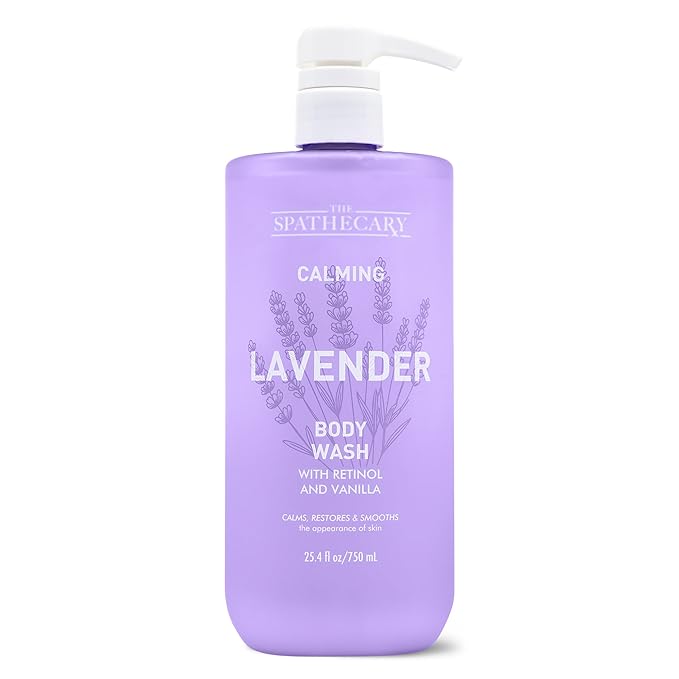 Lavender Body Wash with Retinol & Vanilla – Calming Hydrating Shower Gel for Sensitive Skin & Night Routine, Daily Body Cleanser for Soft Smooth Skin, Vegan, Sulfate Free, 25.4 fl oz
