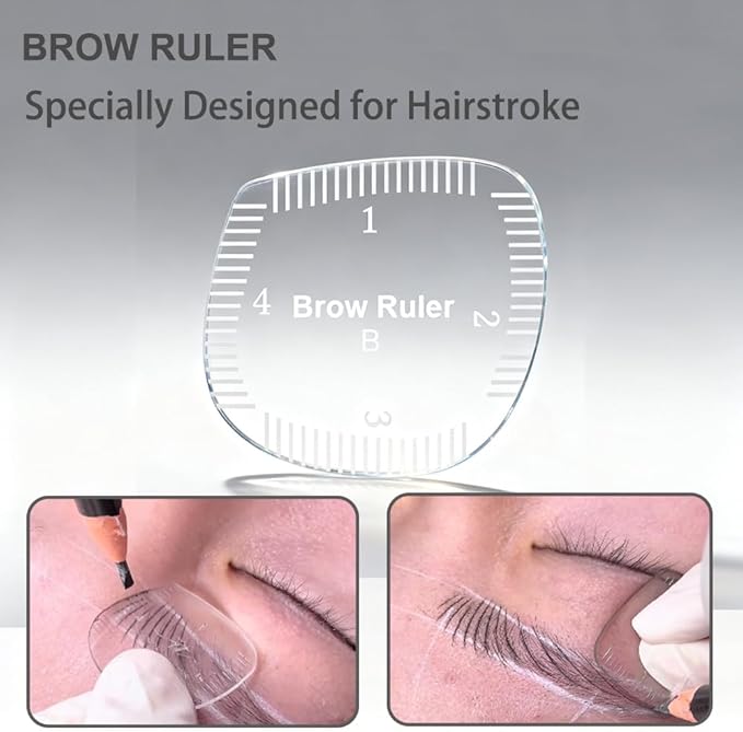 3Pcs Hair Stroke Brow Mapping Ruler Arch Eyebrow Ruler Emplate 1 Minute Fast Drawing Guide Tool Reuse Acrylic Tattoo Pmu Permanent Makeup Hairstroke Stencil (Round-Shaped/3pcs)