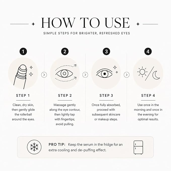 Under Eye Brightener Roller - Caffeine & Retinol Eye Serum for Dark Circles, Puffiness & Fine Lines, Travel Essential Vegan Skincare, Cooling Eye Massage, Dermatologist-Tested, 0.52 fl oz