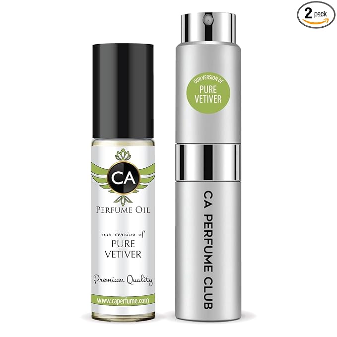 CA Perfume Duo Impression of Pure Vetiver For Men Perfume Layering Set Mens Cologne Long Lasting Travel Size EDP + Body Oil Roll-On Bottle 0.27 Fl Oz+0.33 Fl Oz