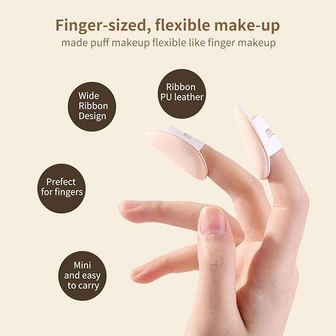 MSQ Mini Powder Puff 4PCS Finger Puff Drop-Shaped Mini Makeup Puff Mini Makeup Sponges for Foundation Concealer Reusable Loose Powder Puffs for Women&Girls