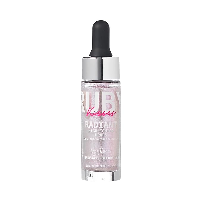 Ruby Kisses Radiant Drops, Shimmer Liquid Highlighter Makeup, Smooth Illuminator for Face Body, Natural Glow Dewiness Glitter for Skin (Unicorn)
