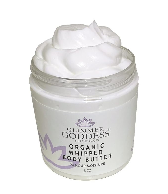 Glimmer Goddess Organic Whipped Body Butter for Women - Moisturizer Cream with Shea & Cocoa Butter, Almonds & Coconut Oil - Blood Orange, 8oz