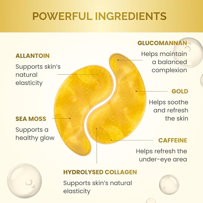 PLANTIFIQUE 24K Gold Under Eye Patches 5 Pairs - Dermatologist Tested - Hydrating Eye Masks Skincare with Collagen, Hyaluronic Acid for Dark Circles & Puffiness