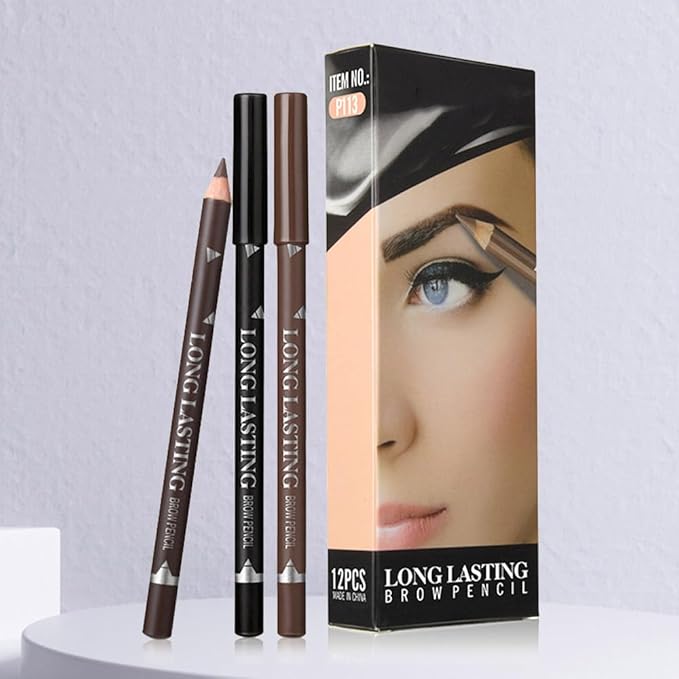 WanTuoluo Eyebrow Pencils for Women, 12Pcs Hard-Core Wooden Eye Brow Eye Liner Pen for Beginner Makeup, Waterproof & Sweat-Proof (12Pcs-Black-Eyebrow Pencils)